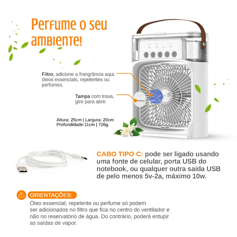 Mini Climatizador e Umidificador de Ar Portátil C/ Reservatório para Água e Gelo - Família Magazine